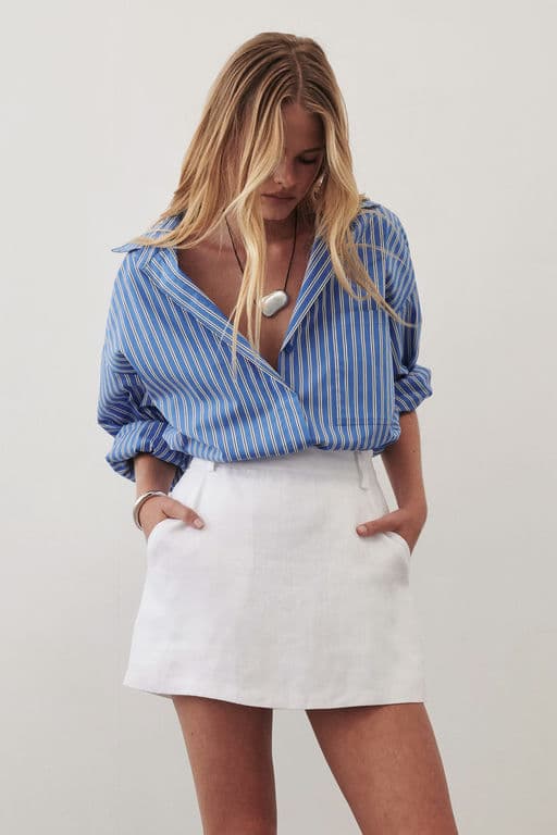 Evie White Linen Skort