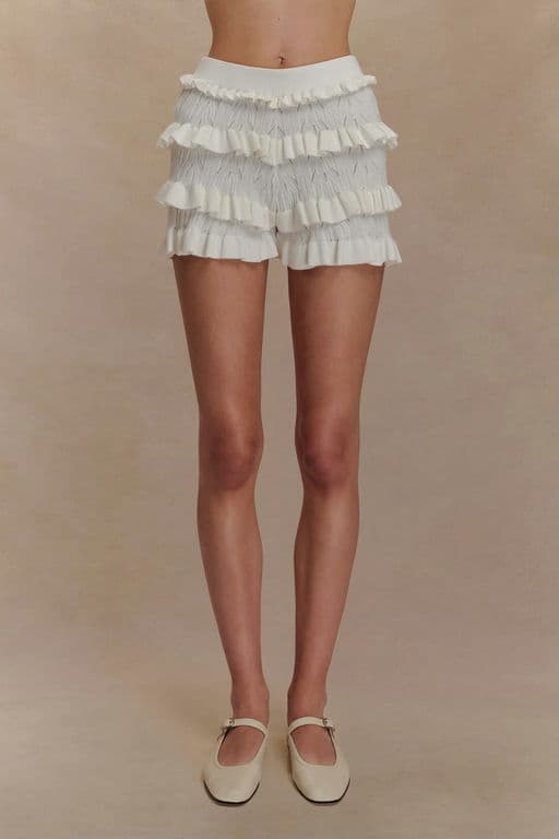 Pointelle Knit Frill Shorts