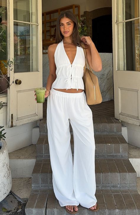 white linen daytime outfit